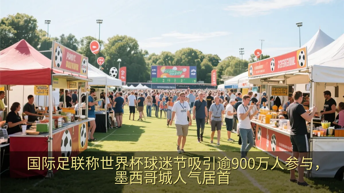 户外足球嘉年华中的观众和餐饮摊位